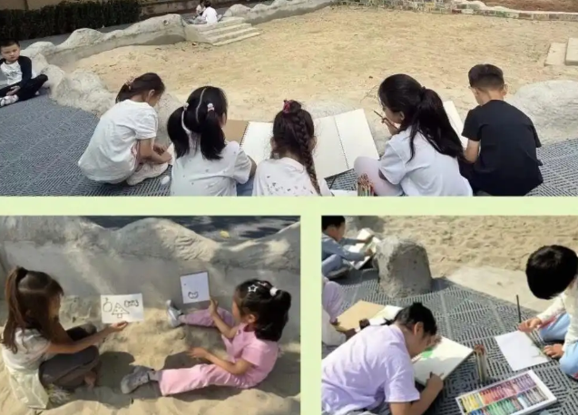 学校打破常规布局的圆形篮球场藏在树林间的流线型云梯攀爬区